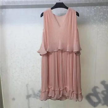 

Women Mini Dress For Summer V-neck Ladies Sleeveless Dress Women 2018 Fashion A-line Pink Dress