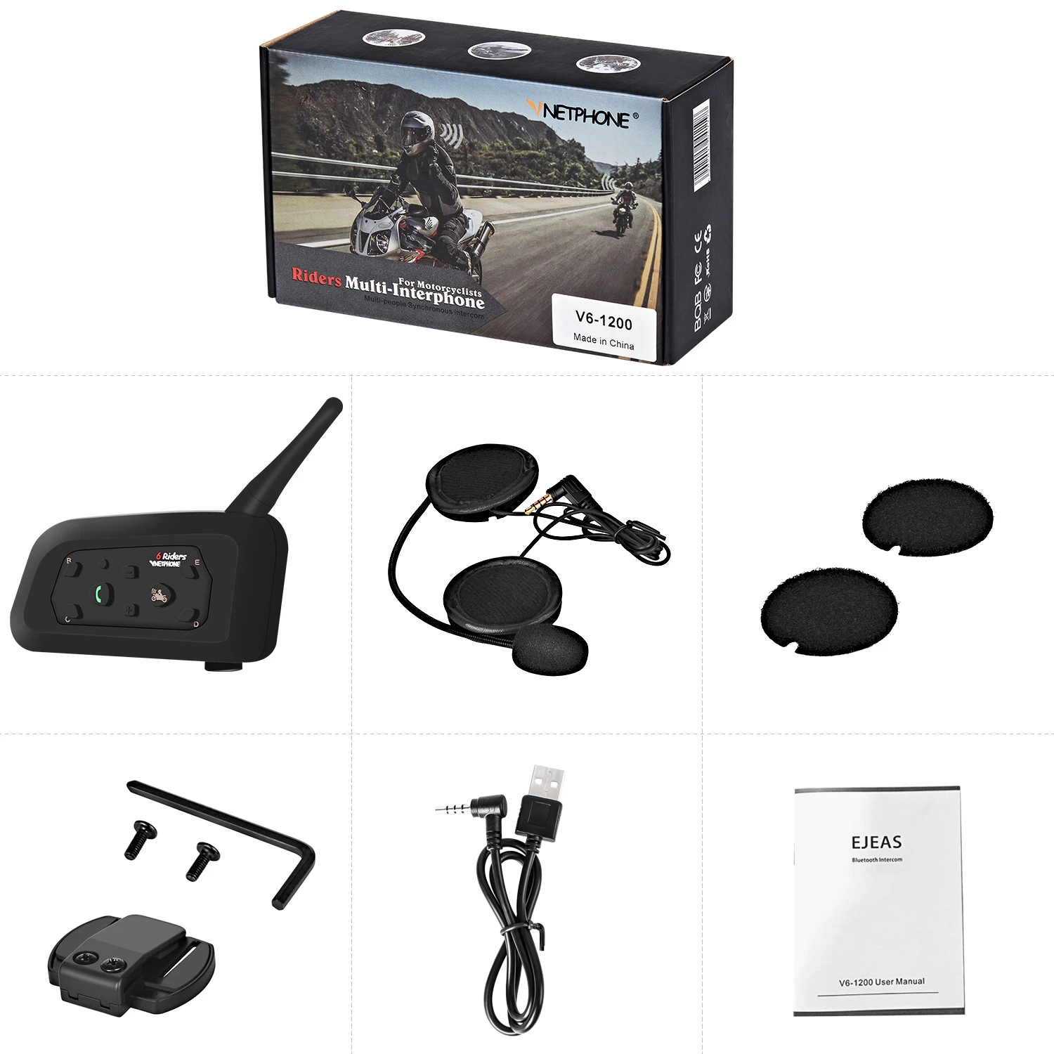 

Interphone System Intercom MP3 850mAh Helmet Bluetooth Headset Stable Motorbike Comunicador V6 Team Speaker for 6 Riders GPS
