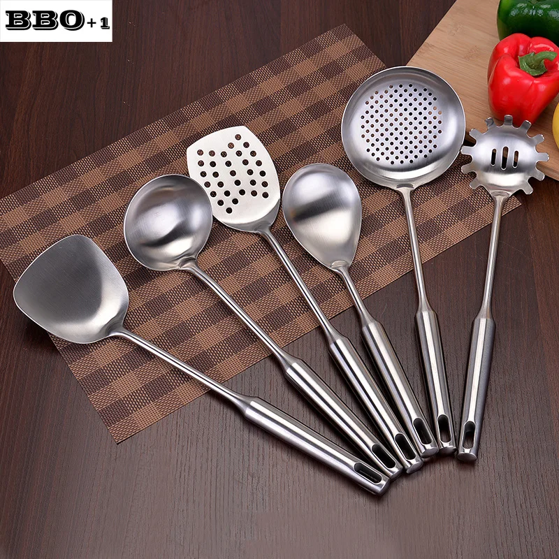 6 шт. набор посуды из высококачественной нержавеющей стали, лопатка для кухни, ложка для супа, металлическая кулинарная лопатка, кухонные принадлежности