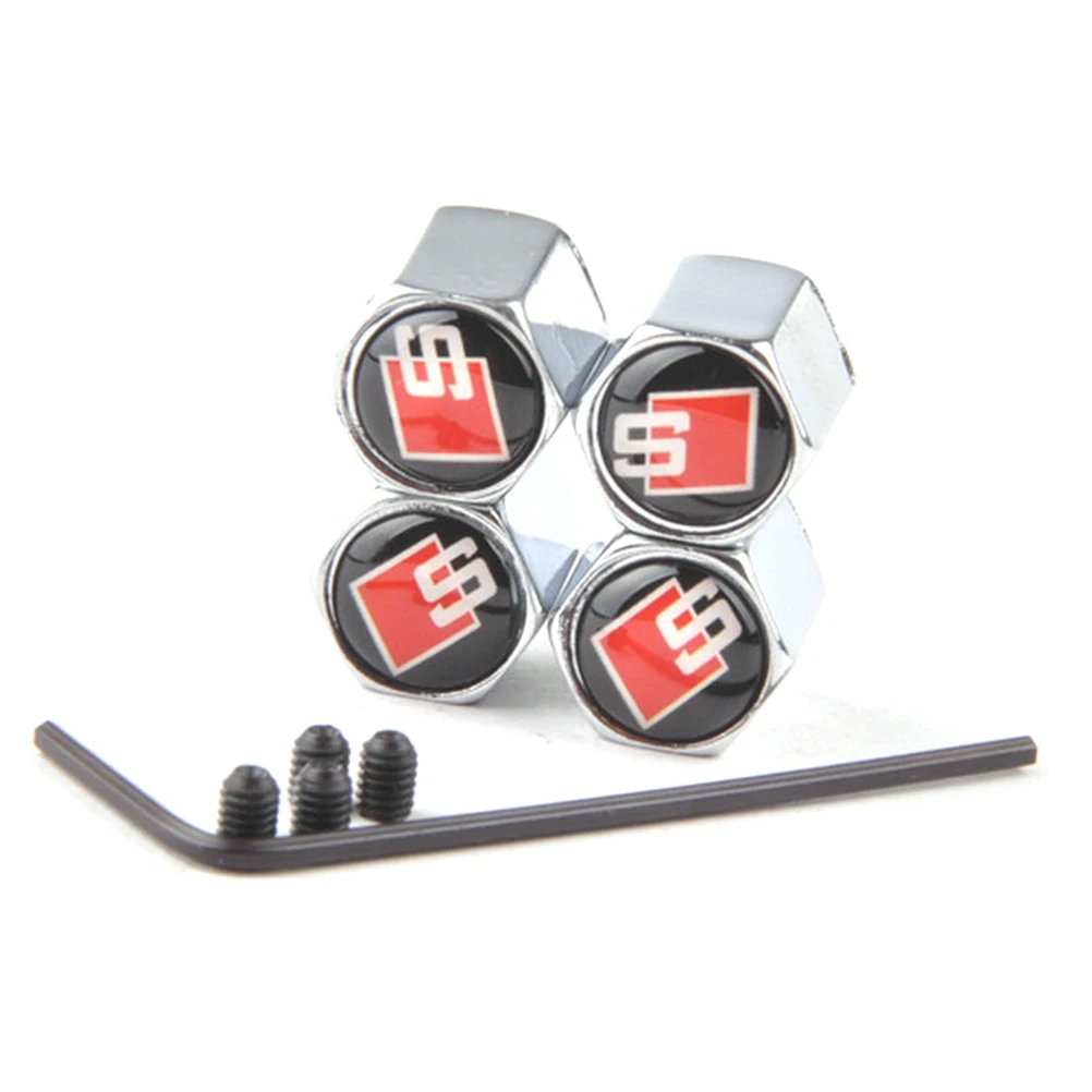 

Square S 4pcs Antitheft Car Wheel Tire Tyre Valve Stem Air Cap Cover For Audi