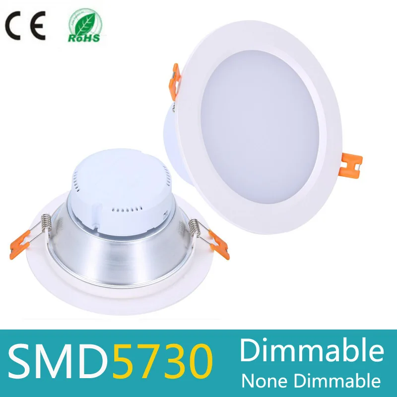 Dimmable Панель светильник 5 Вт 7 Вт 9 Вт 12 Вт 15 Вт 20 Вт 30 Вт SMD 5730 LED потолочные встраиваемые свет AC110 220 В Spot LED Панель свет белый