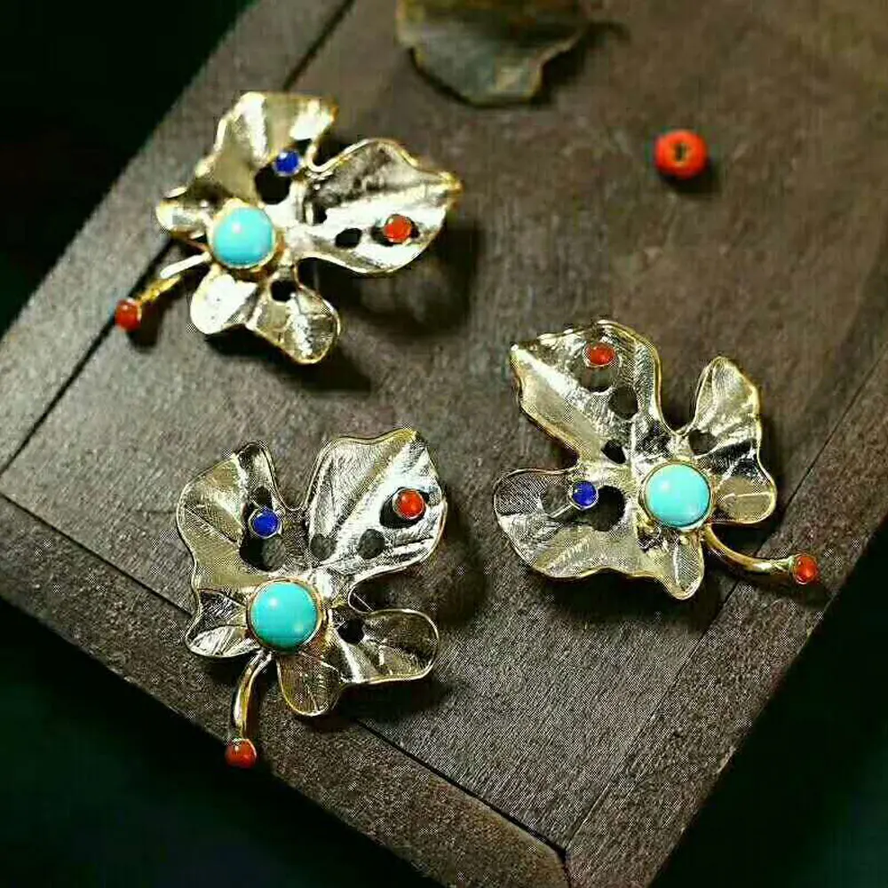 RADHORSE кулон 925 пробы серебряные ювелирные изделия Италия crafts Бирюзовая в виде кленового листа S925 серебряная брошь-подвеска два применения