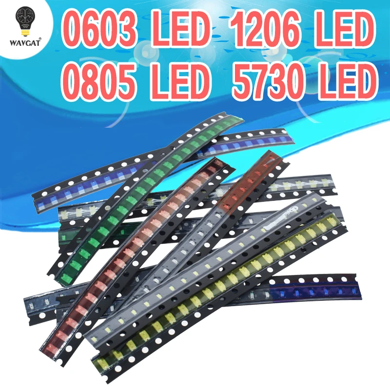 

100pcs=5colors x 20pcs 5050 5730 1210 1206 0805 0603 LED Diode Assortment SMD LED Diode Kit Green/ RED / White / Blue / Yellow