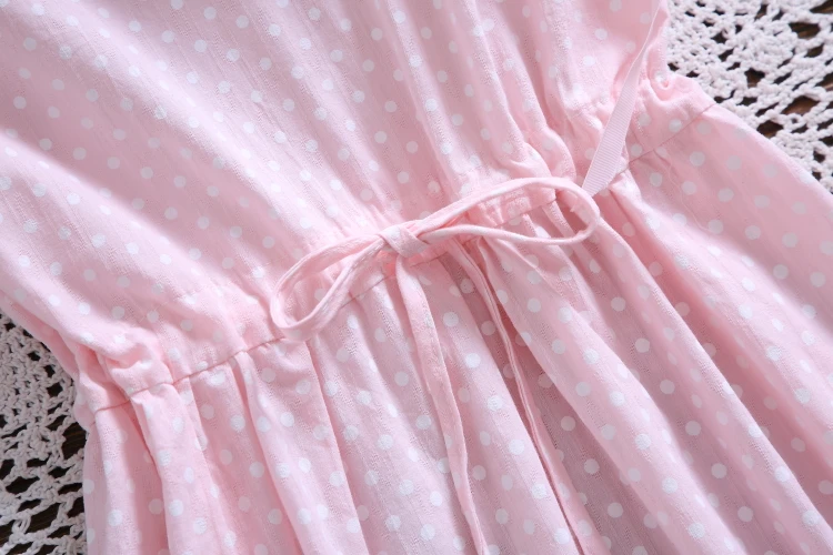 Japanse Mori girl летнее платье для женщин короткий рукав Ложные из двух частей горошек Хлопковые Платья Синий, Розовый Сладкий Vestidos S-XXL