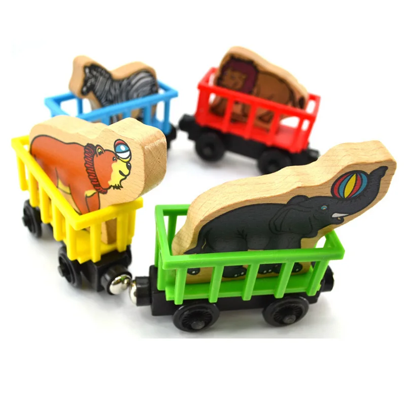 4 шт./компл. Томас и животные Слон Лев лошадь деревянный Паровозик модель игрушки магнитный поезд детские рождественские игрушки, подарки для детей