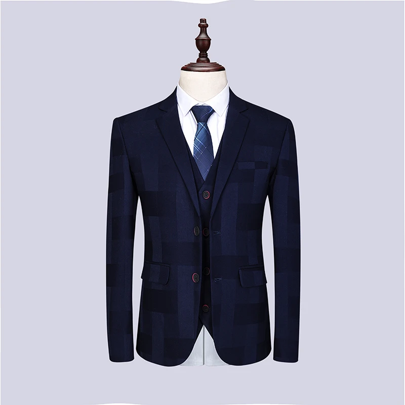 TIAN QIONG, новинка, роскошный костюм из 3 предметов, мужской синий клетчатый костюм, костюмы с брюками, Классические свадебные деловые облегающие вечерние костюмы для мужчин