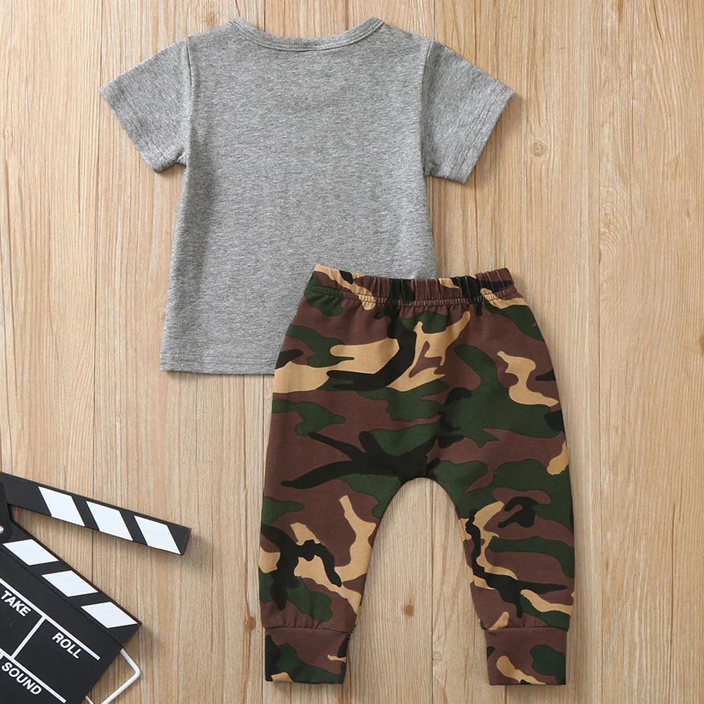 Комплект одежды для маленьких мальчиков; футболка для новорожденных; топ с камуфляжным принтом; шорты; брюки; комплект одежды; одежда для маленьких мальчиков