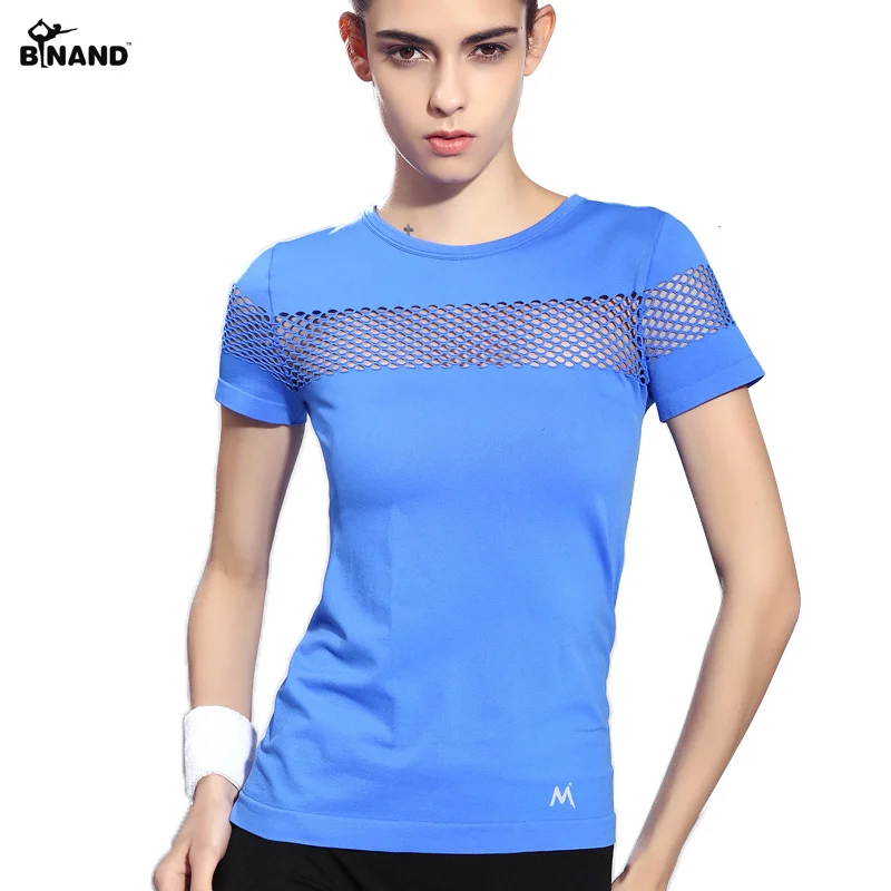 Summer Style Fitness Women Sports T-shirt Running Short Sleeve Quick Dry Breathable Gym Sexy Hollow Nylon Sportswear Tops