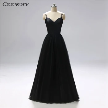 

CEEWHY Tulle Long Dress Elegant Black Evening Dresses Backless Evening Gown Vestidos de Gala Largos Elegantes Abendkleider