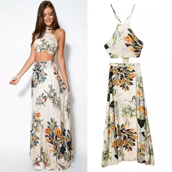 

Women New Fashion Crop top and Skirt Set Crop Top and Skirt Set Vintage Floral Print 2 Piece Set Women