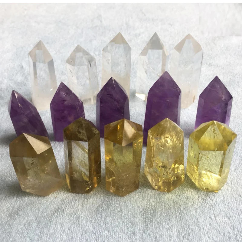 Natural yellow Citrine crystal Amethyst crystal white polishing crystal wand Point healing quartz crystal home decor for gifts (3)