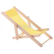Деревянный шезлонг желтый белый в полоску для 1/12 весы кукольный домик миниатюрная мебель