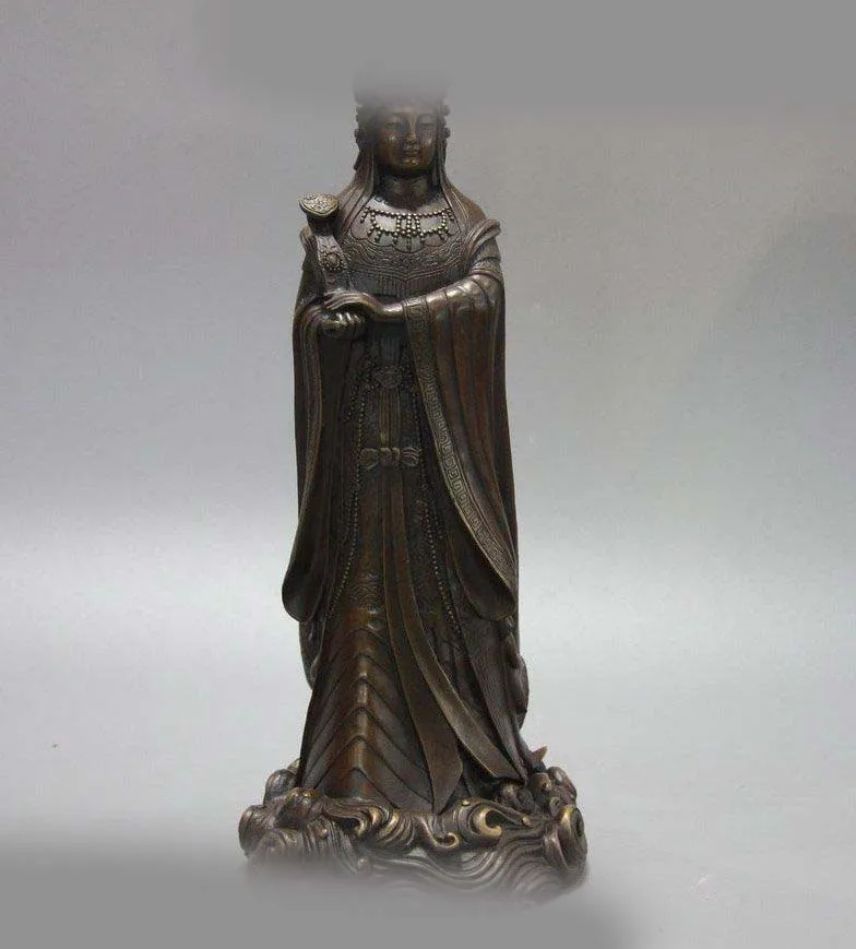 

14" China bronze sculpture fine ocean guardian angel Goddess Matsu Mazoo Statue