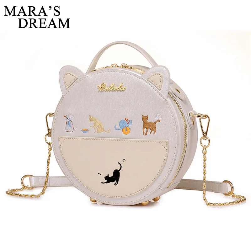 Mara's Dream женская модная сумка на плечо с вышивкой в виде кота, Женская круглая сумка из искусственной кожи, сумка-мессенджер через плечо с кошачьими ушками