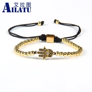 

Ailatu Fashion Men Bracelets Hamsa Fatima Hand Style Beads Macrame Cz Bracelets