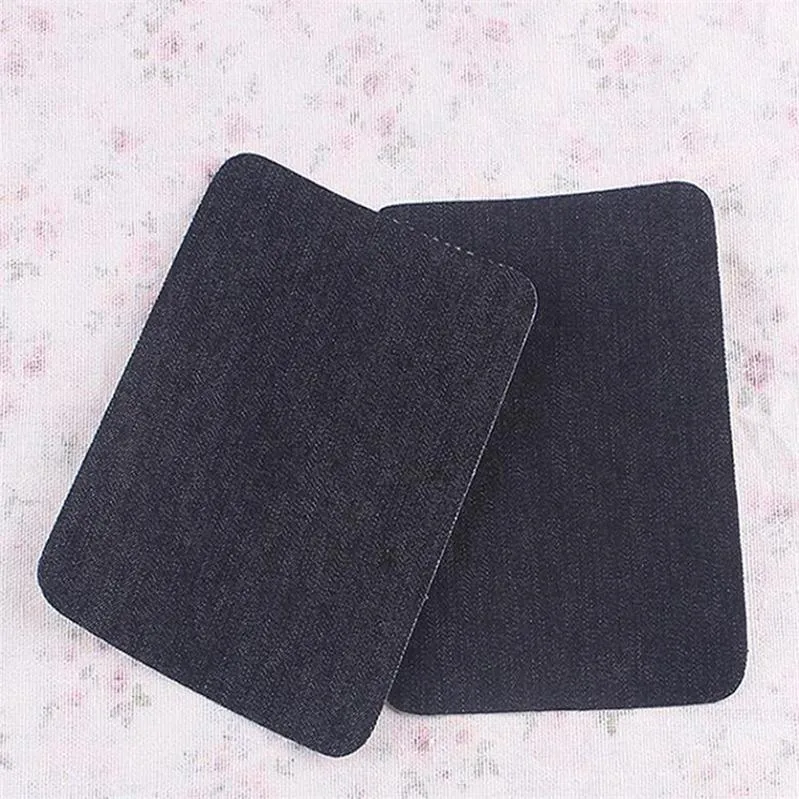BLACK JEANS CLOTHES KNEE OR ELBOW SEWING SEW ON PATCH PATCHES 12X9cm 2pcs
