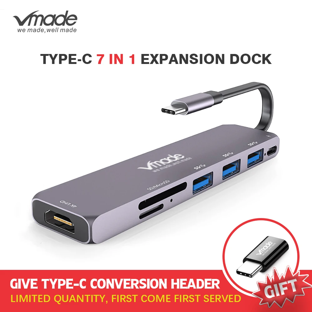 

USB 3.0 Type-C Hub 4k HDMI Adapter 7 in 1 Thunderbolt 3 USB C Hub with USB3.0 TF SD card reader PD slot for MacBook Pro/Air 2018