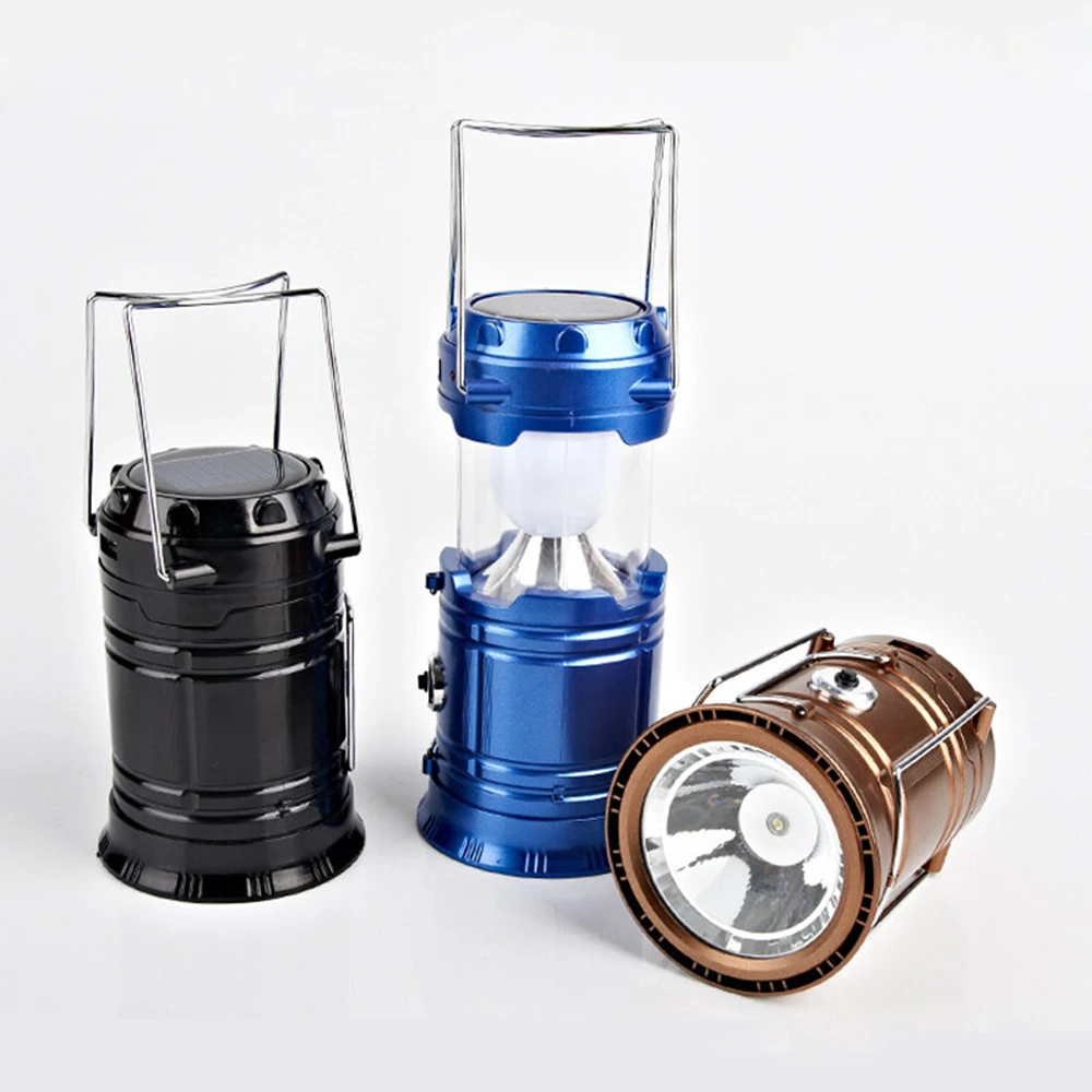 36pcs/lot 2 in 1 Rechargeable Retracted 6 LED Solar Lantern Camping
