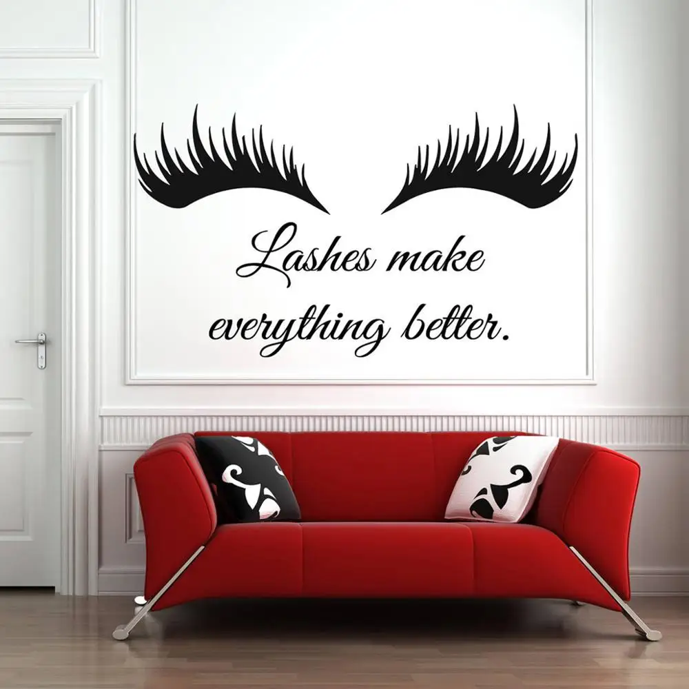 

Wall Decal Eye Eyelashes Lashes Extensions Eyebrows Brows Beauty Salon waterproof vinyl stickers Quote Make Up home decor G278
