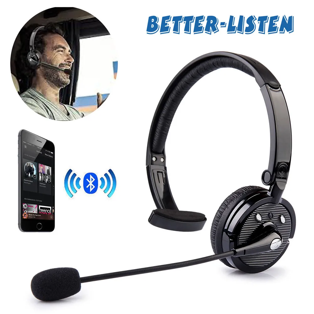 Professional Over the Head Driver Rechargeable Wireless Headset Microphone Noise Cancelling Headphones Handsfree