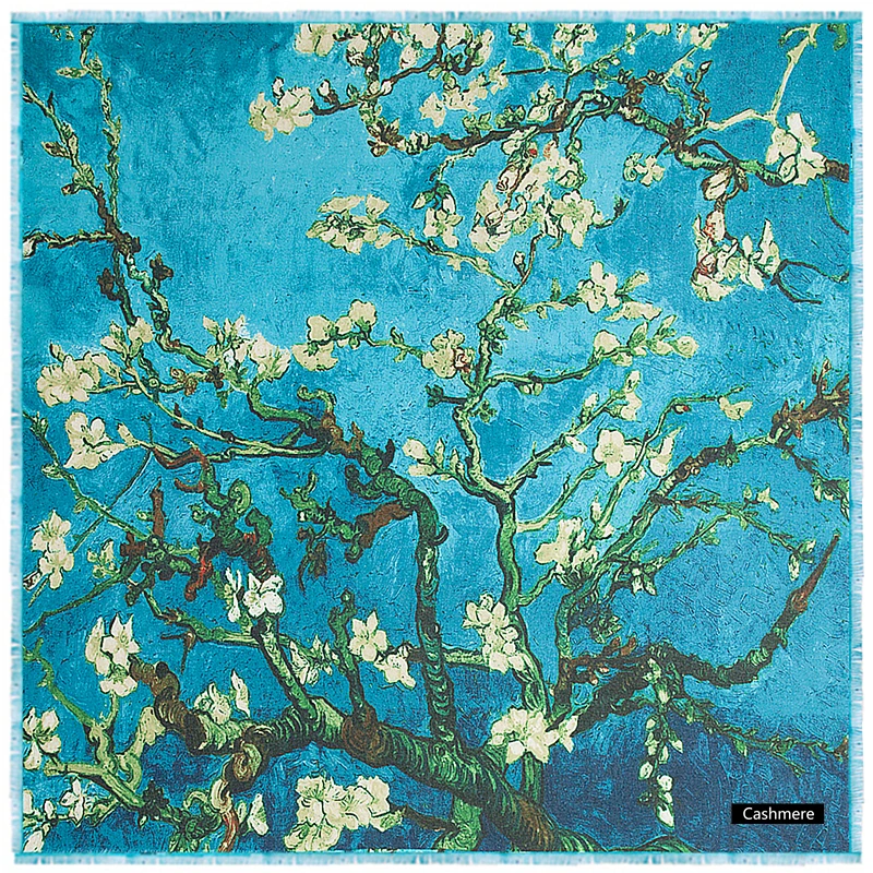 135cm*135cm Thick Warm Winter Women 2017 New Fashion Euro Design Van Gogh Oil Painting apric Tree Printed Square Scarf Big Shawl |