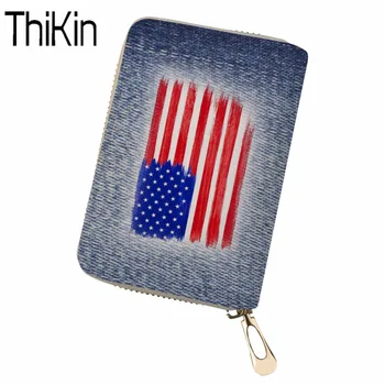 

THIKIN Women Credit Card Holder Men Business Card Holder Jeans National Flag Printing Women's Purse Teenager Girls Travel Wallet