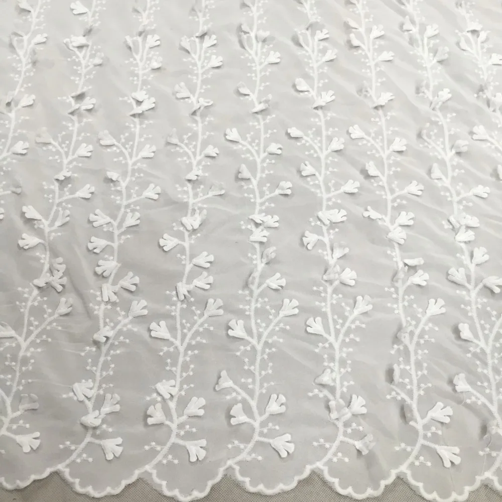 Free shipping white branch flower embroidered net fabrics,chiffon lace