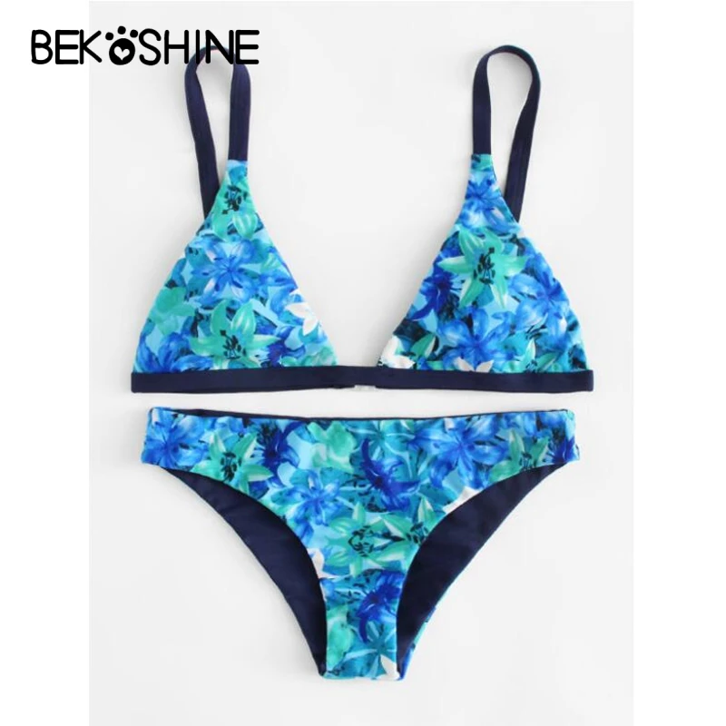 Bekosine принт ванный комплект синий бикини Pad Push Up Бикини Для женщин 2018 Maillot De Bain Femme