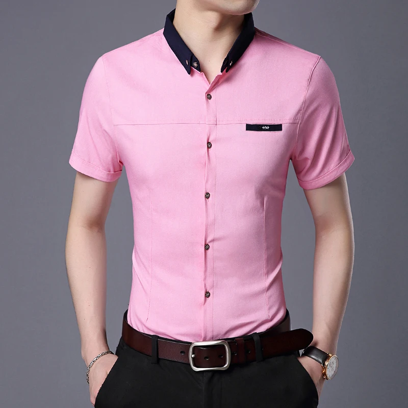 

2019 Fashion Summer Brand Designer Shirt Mens High Quality Short Sleeve Slim Fit Street Wear Solid Color Casual Mens Clothes