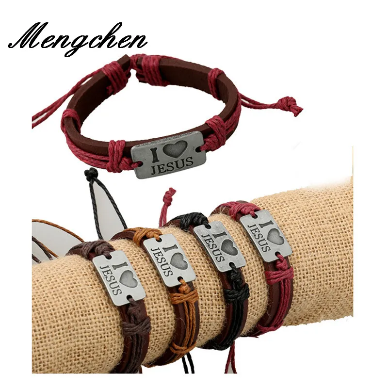 

I Love Jesus Genuine Leather Charm Bracelet Cuff Braided Wrap Bracelet & Bangles Fashion For Women Men Gifts