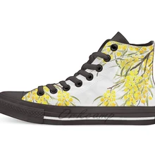 Золотой ваттл цветок акварельный дизайн дышащие Повседневные высокие на шнуровке холщовая обувь кеды для Прямая