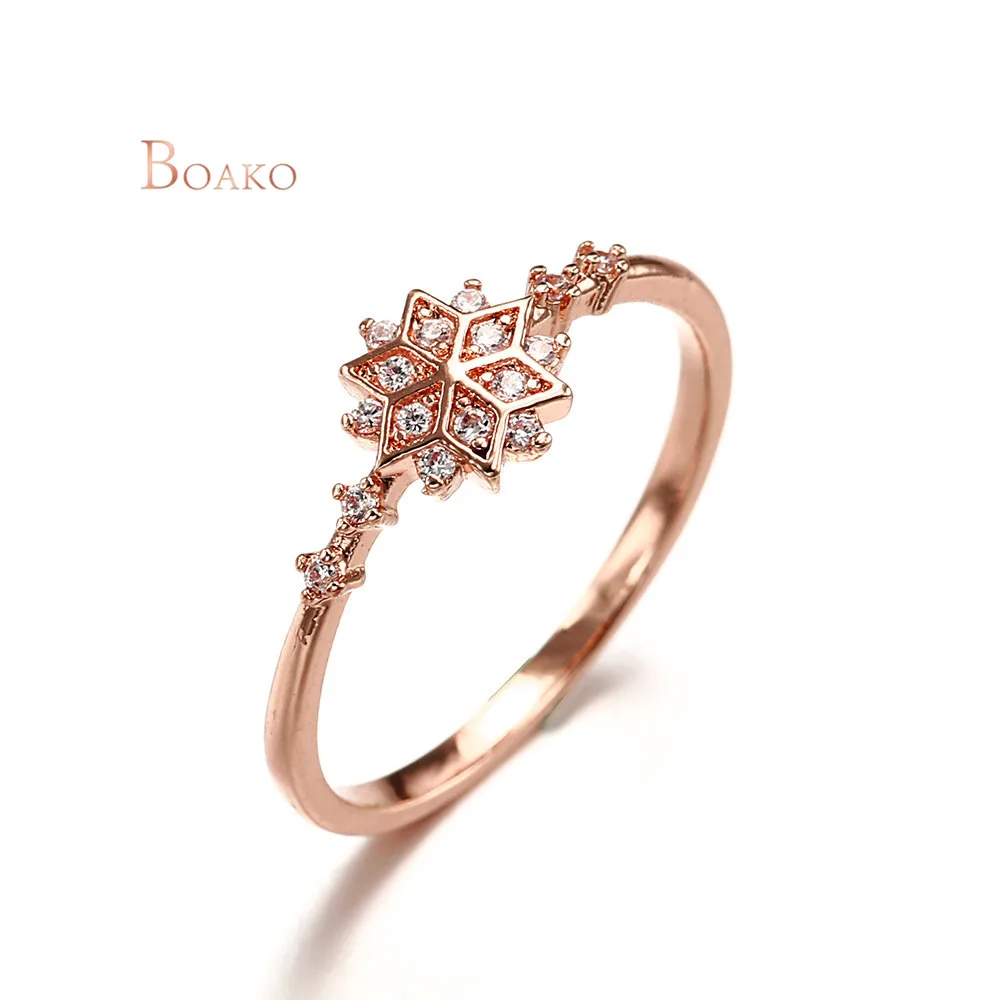 Роскошный белый кубический цирконий Обручение кольцо простой тонких кристальных чистых и однотонный цвет розовое золото Снежинка кольца для Для женщин Модные украшения Z4