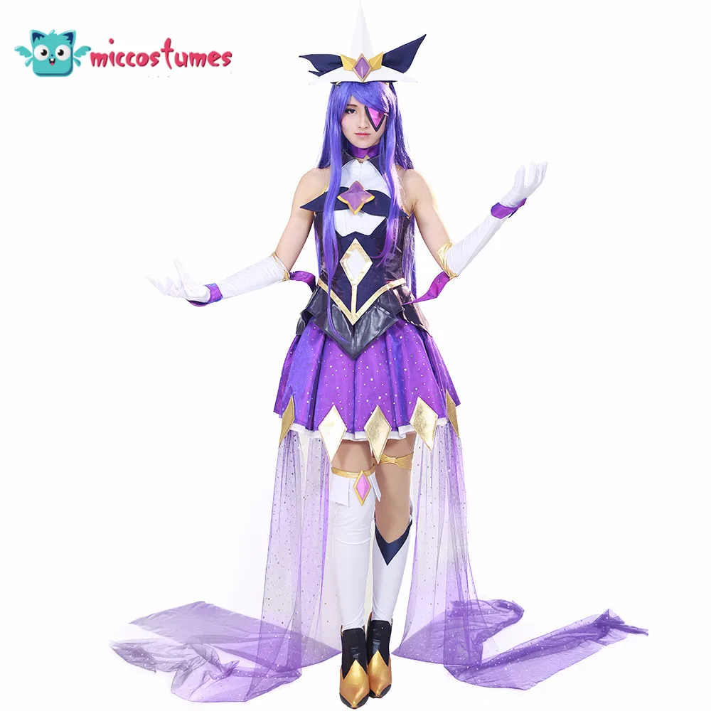 

Syndra Cosplay Costume Purple Top Skirt Halloween Outfit