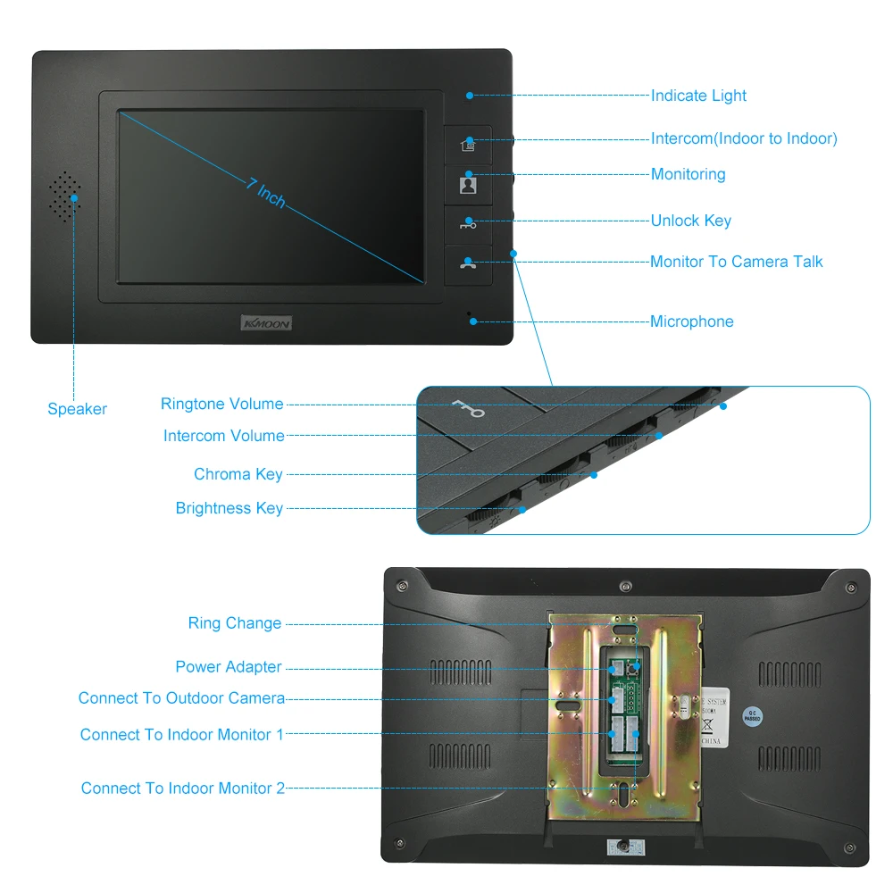 KKmoon 7 дюймов TFT lcd проводной видео дверной звонок визуальная система внутренней связи двухсторонний аудио домофон непромокаемый IR-CUT ночного видения