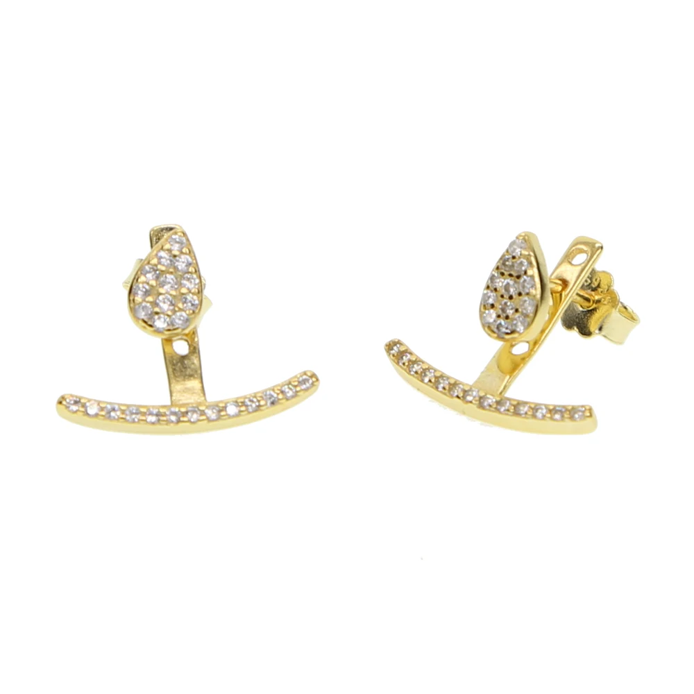 Free Shipping high polished genuine 925 sterling silver 3 colors tiny tear drop stud micro pave cz bar front back cute earring