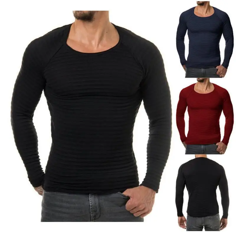 Для мужчин вязаный свитер осень-зима модная брендовая одежда Для мужчин в полоску свитера сплошной Цвет Slim Fit Для мужчин пуловер