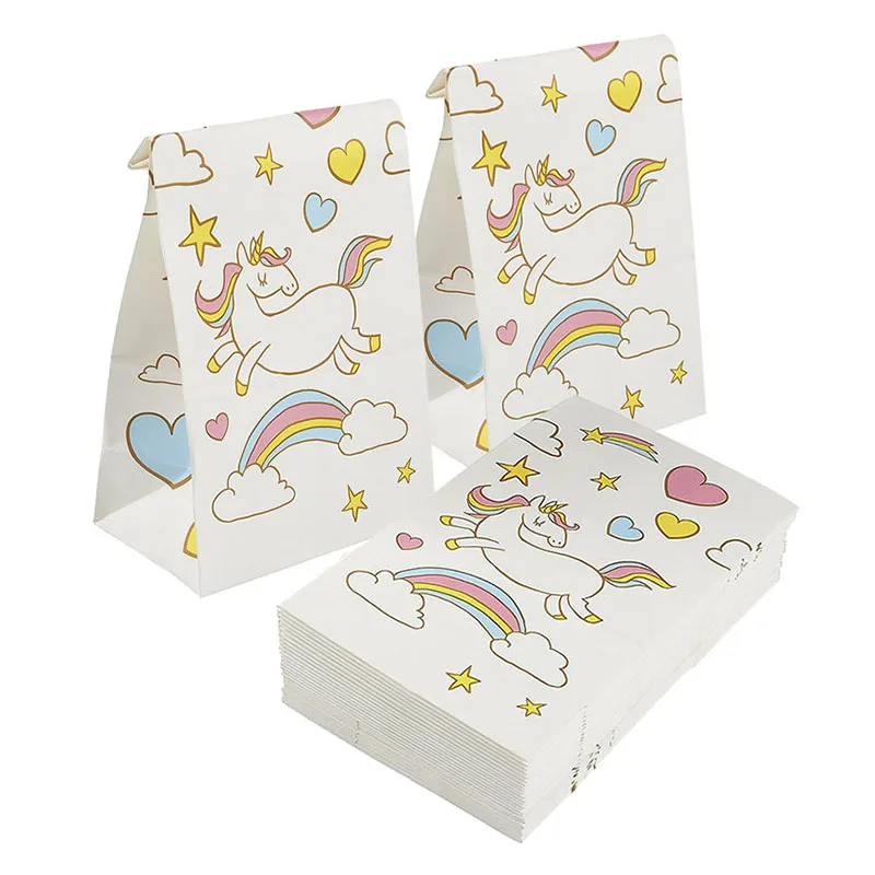 

20pcs Unicorn Party Kraft Paper Bags Open Top Cellophane Gift Paper Cookie Bags Birthday Party Food Grade Treat Bags 22*13*8.5cm