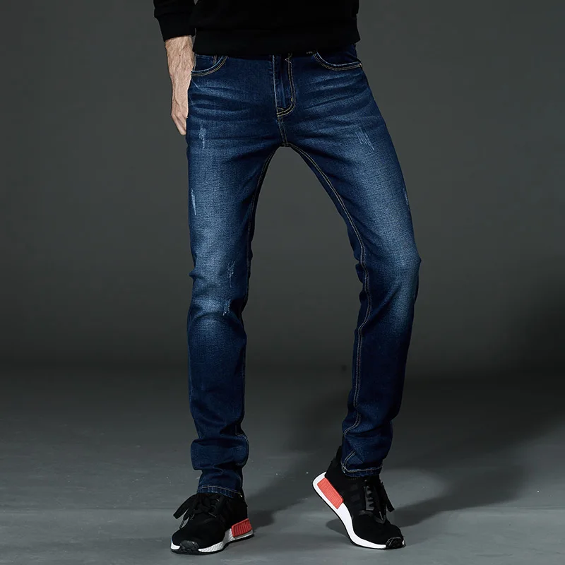 Sulee Брендовые мужские модные эластичные джинсы лайкра синий Облегающие джинсовые штаны плюс Размеры 33 34 36 38 40 42 44 46