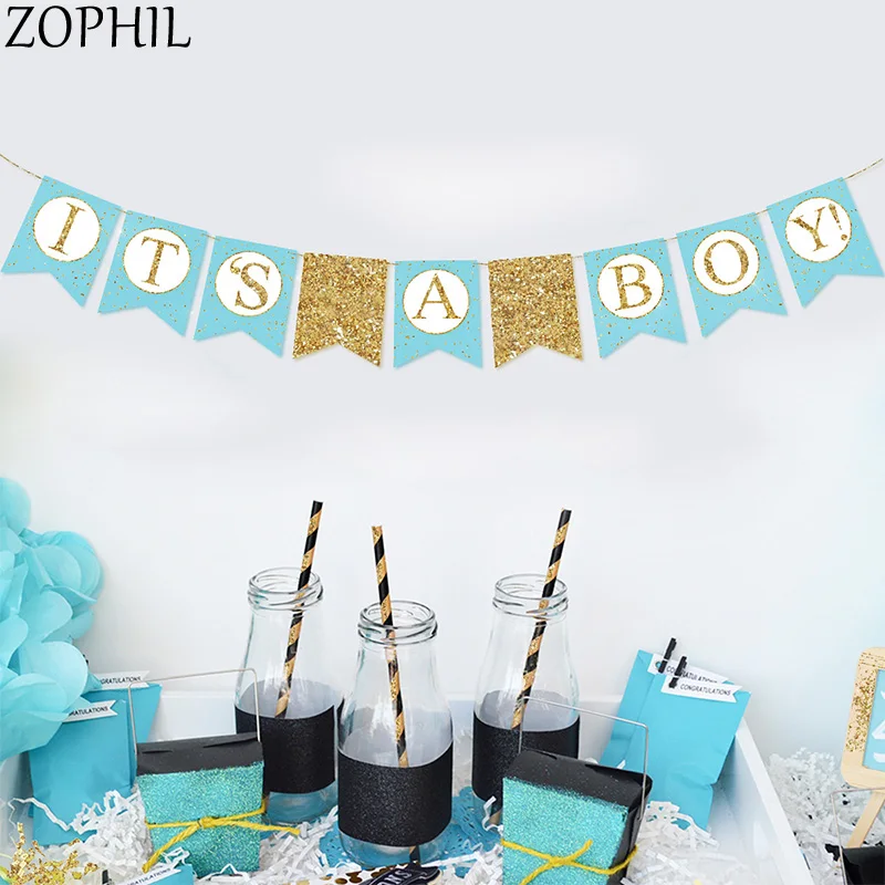

Baby Shower Shiny banner Its a boy girl Gender Reveal Party Decoration Blue Pink Garland Oh Baby Shower Decorations Boy Girl