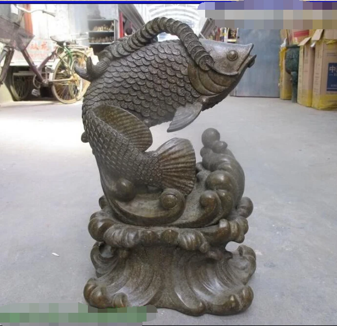

17"Chinese feng shui Bronze carved lucky money Wealth Fish Statue