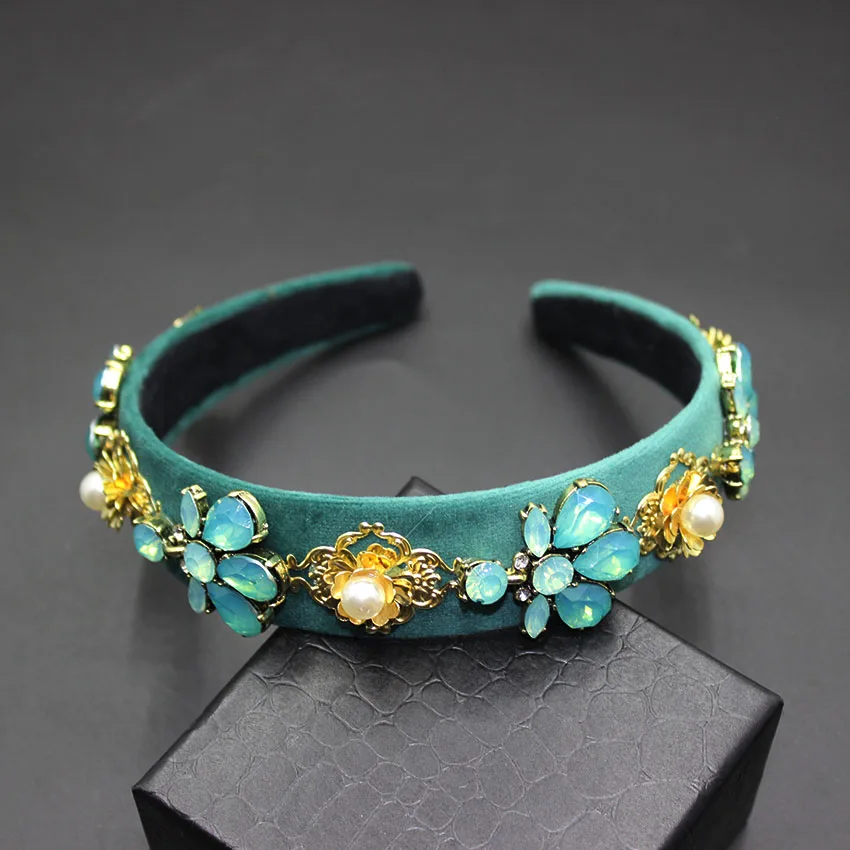 

New Baroque Stylish Flower Pearl Celebrity Fashion Green flower headband 720