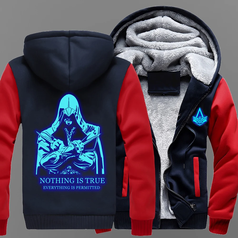 Image Assassin s Creed Men Cosplay Luminous Hooded Zipper Jacket Sweatshirts Thicken Hoodies Coat Autumn and Winter Cosplay Contume