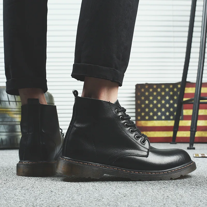 

Fashion Martin Boots Men 2018 Vintage Style All Black Comfortable Men Shoes Genuine Leather High Top Boots Zapatos De Hombre