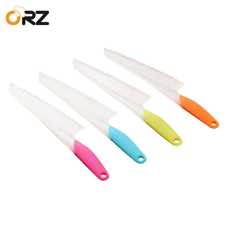 ORZ 4PCS Fruit Vegetable Cutting Knives Colorful PP Safe Kids Fruit Chopped Salad Knive Kitchen