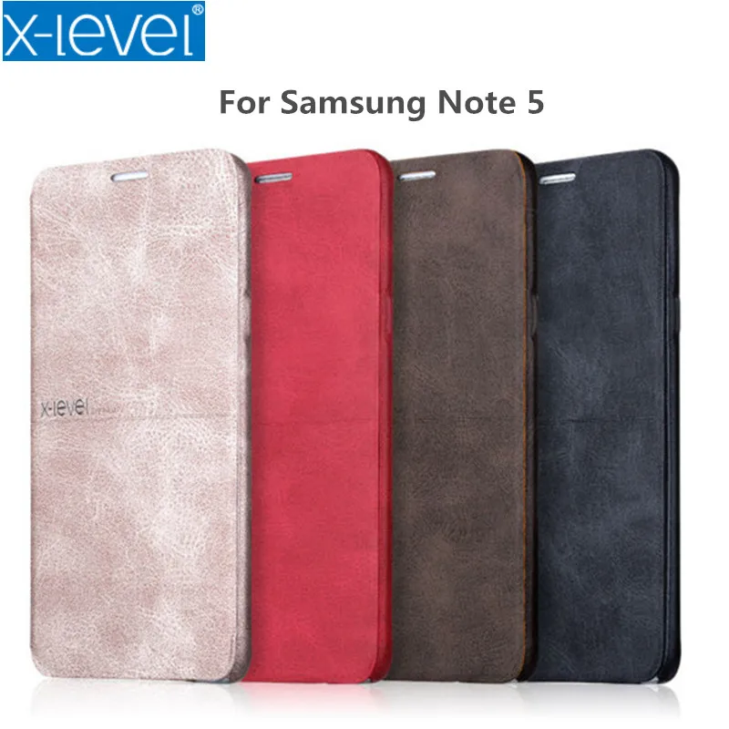 

Note 5 Flip Case X-Level Extreme PU Leather Phone Case for Samsung Galaxy Note 5 Case Samsung Note 5 Ultra thin Flip Cover
