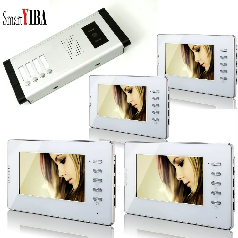 SmartYIBA проводной дюймов 7 дюймов мониторы видео телефон двери дверные звонки домофон системы для 4 единицы Интерком квартиры запись комплект