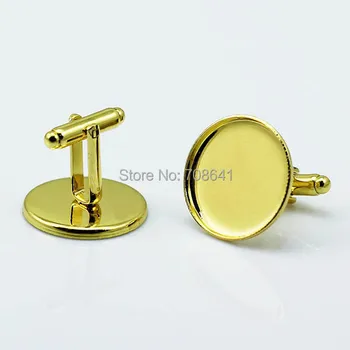 

Blank Cufflinks Settings with Round Strong Bezel Cabochons Bases Men's Metal Cuff links DIY Findings Golden Plated