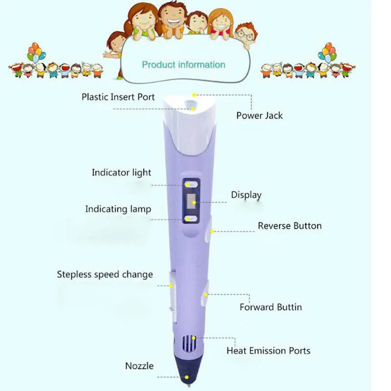 3D ручка 2-го поколения RP-100B светодиодный дисплей DIY 3d принтер ручка с 3 вида цветов 9 м ABS искусство 3d ручки для детей Инструменты для рисования