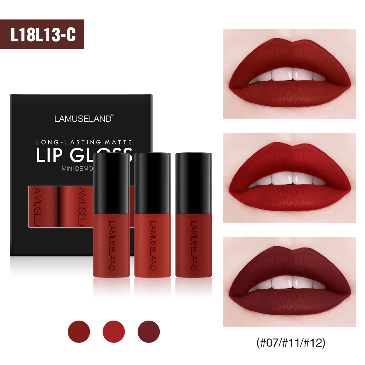 3Pcs/Lot Waterproof Long-Lasting Matte Mini Lipstick 12 Colors Lip Gloss 3.5g Lips Makeup Brand LAMUSELAND#L18L13 - Цвет: C