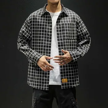 

Oversize M-5XL Men Fashion checked Lapel Long Sleeve Shirt Loose Male Casual Streetwear Men Clothing Harajuku Soft Comfortable